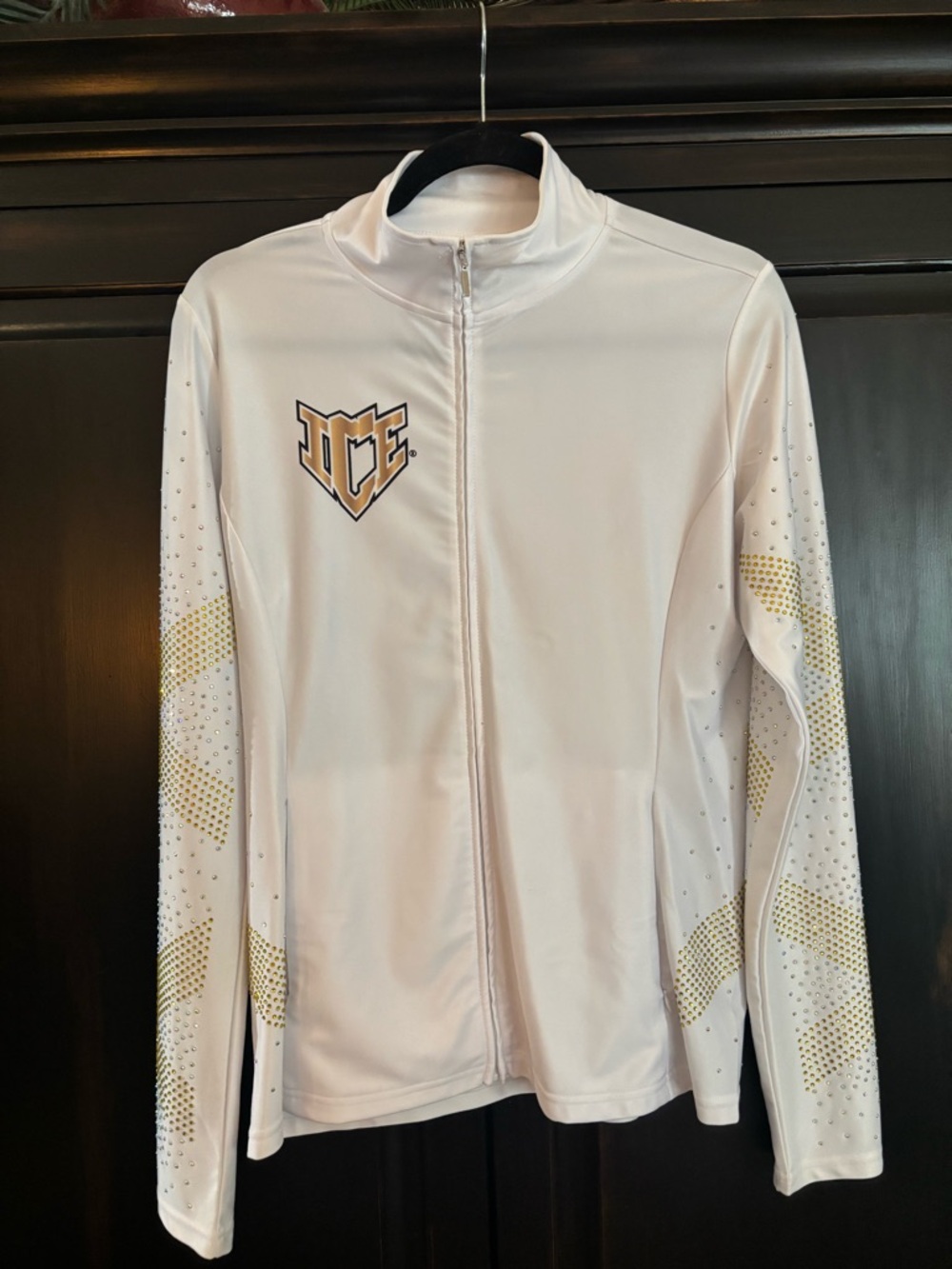 ICE Allstars Warm Up White Zip Jacket with Gold Logo and Accents